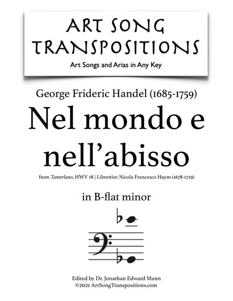  HANDEL: Nel Mondo E Nell'abisso (transposed To B-flat Minor) by George Frideric Handel